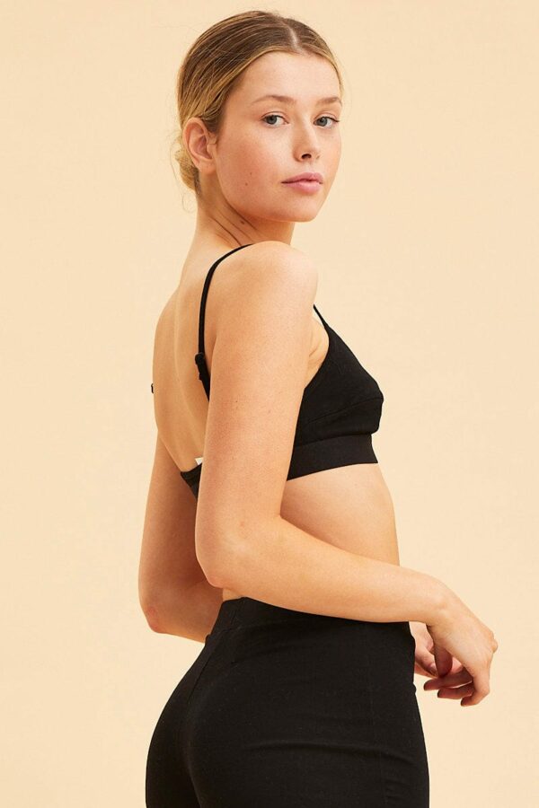 Black Triangle Bralette Cotton Stretch Seam Detail - Image 4