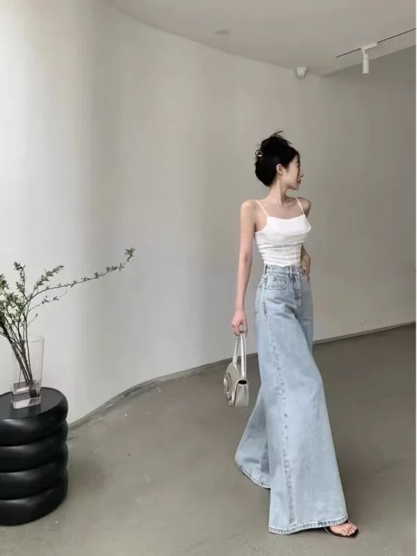 Retro Flared Jeans Women's Straight Leg Loose Fitting High Waisted Wide Leg Pants Slimming And Casual Floor Mop Pants Long Pants - Image 2