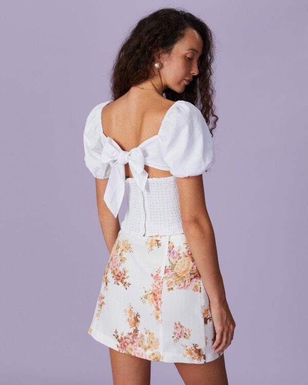 The Beige High Waisted Floral Belted Mini Skirt - Image 5